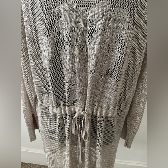 Chico’s Gold Pointelle Lurex Lace Open Front Tie Back Dressy Cardigan Size 1 Med - Picture 4 of 11